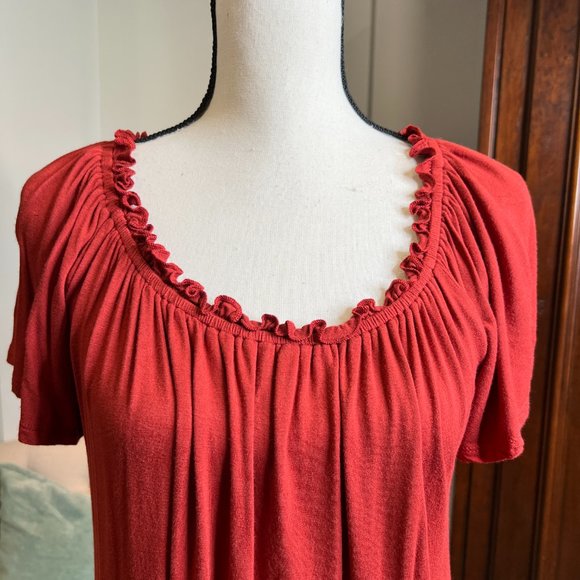 Dante Malan Short Sleeve Scoop Neck Elastic Hem Top Burnt Orange Small - Picture 2 of 7